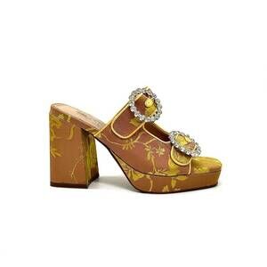 NEW EXE women's luna block heel sandal in yellow / champagne